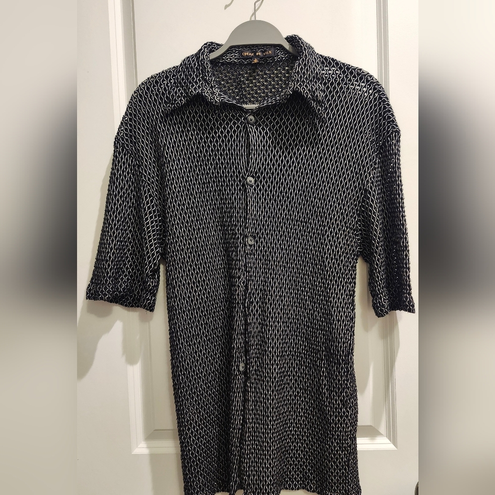 Elegant Black and White Men's Button Down Shirt